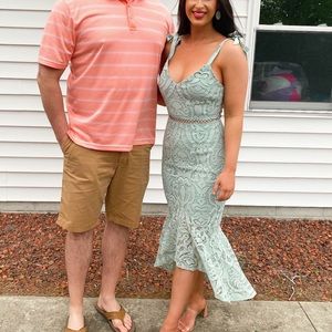 Lulus sage green lace high-low midi dress